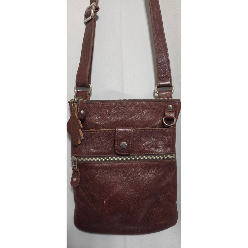 RARE! Roots Canada Brown Pebbled Leather Crossbody Bag NHLPA Logo Flat Bag